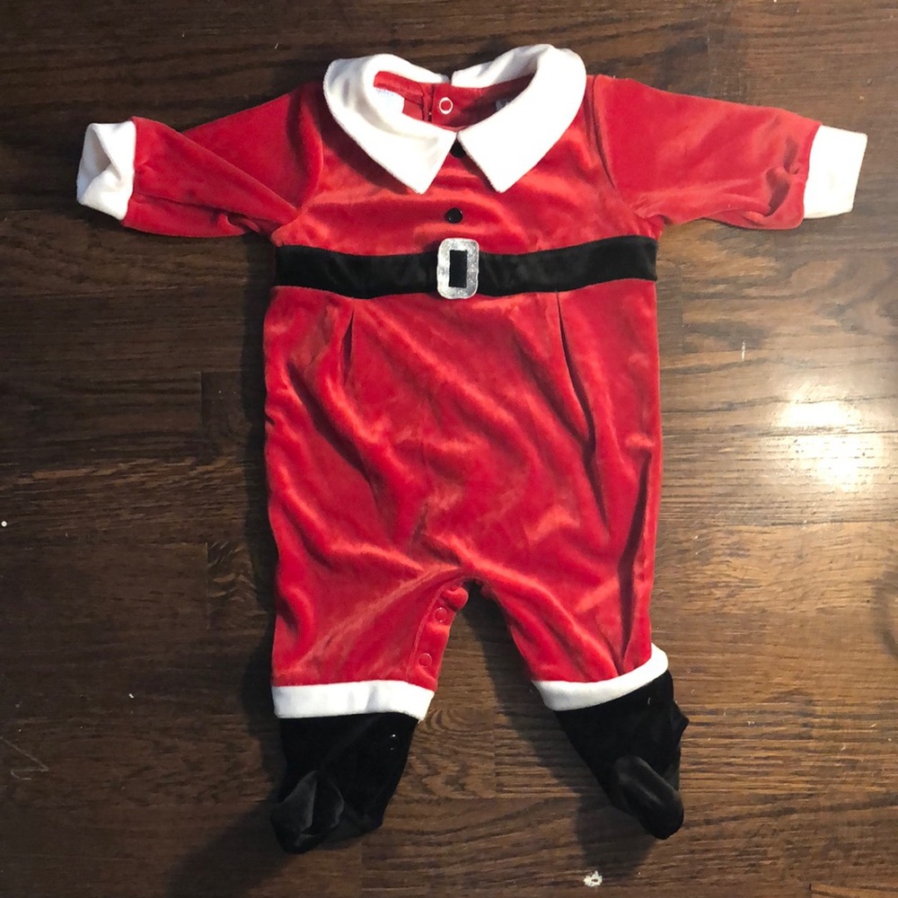 Infant Boys Red Velour Santa Suit Christmas Outfit Holiday Onesie